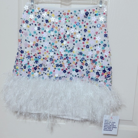 NWT ASOS EDITION ditsy floral sequin mini skirt with faux feather hem US 0 - Picture 5 of 9